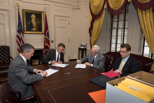 Secretary of State Tre Hargett, Gov. Bill Haslam and Attorney General Herbert Slatery certify Nov. 8 election results with Coordinator of Elections Mark Goins.
